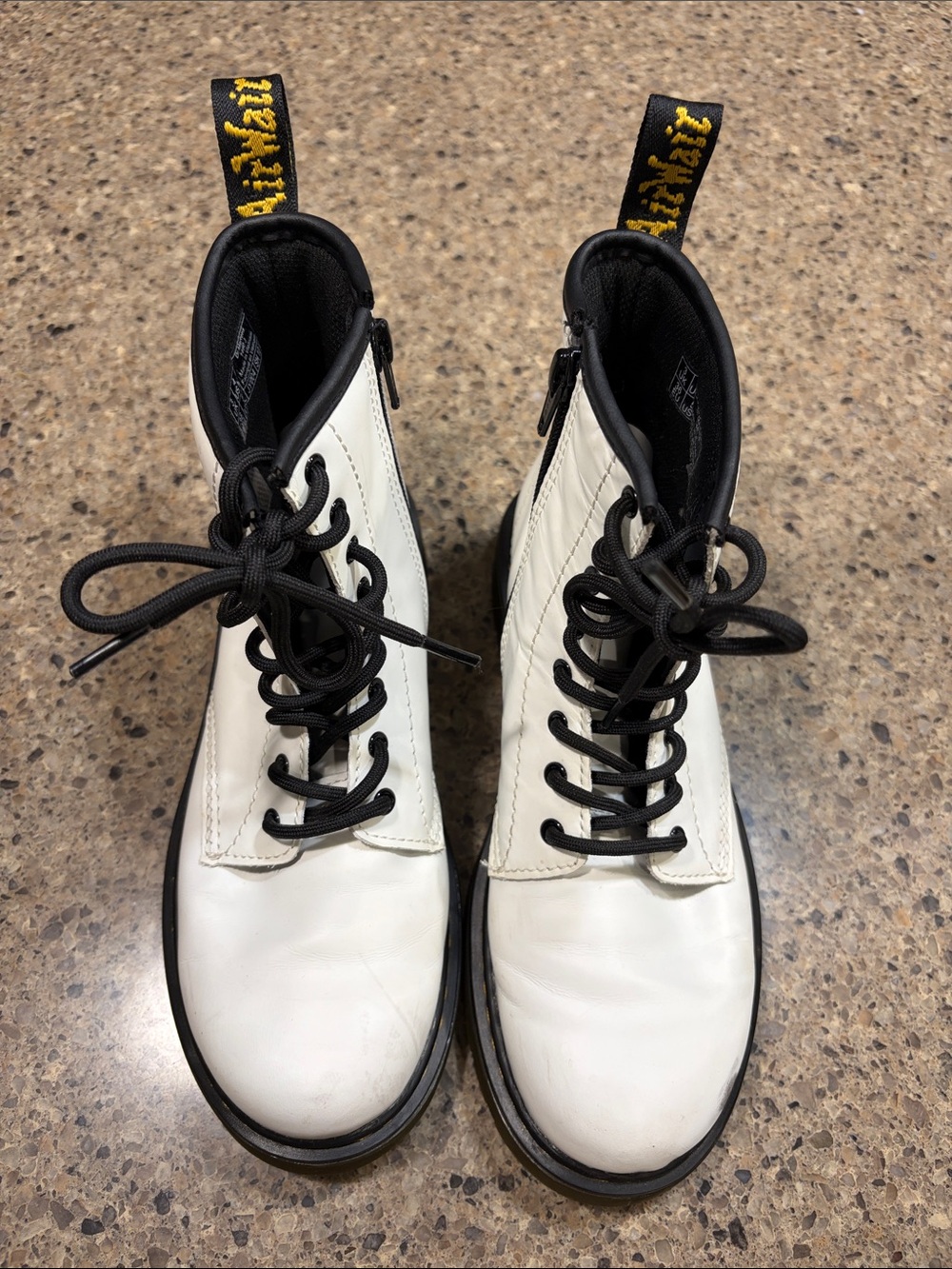 Dr. Martens White Combat Boots with Black Details